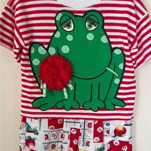 Vintage Zoodles 90's Kids Frog Print Red and Green Matching Set